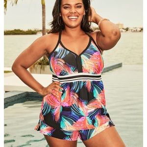 Swimsuits For All Floral Swim Top & Shorts Size 18